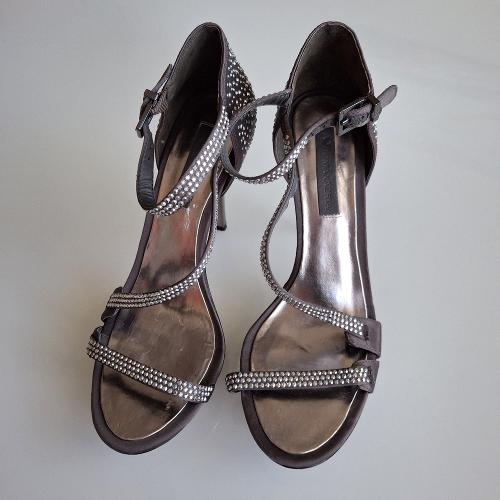 BCBGMaxAzria Gray Strappy Heels with Rhinestones - 8